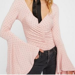 Free People What A Babe Polka Dot Bell Sleeve Top